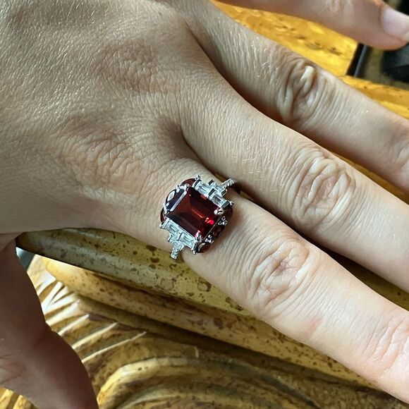 Red Labradorite Vermelho Red Garnet Sterling Silver Ring Size 7.75 - Picture 4 of 9